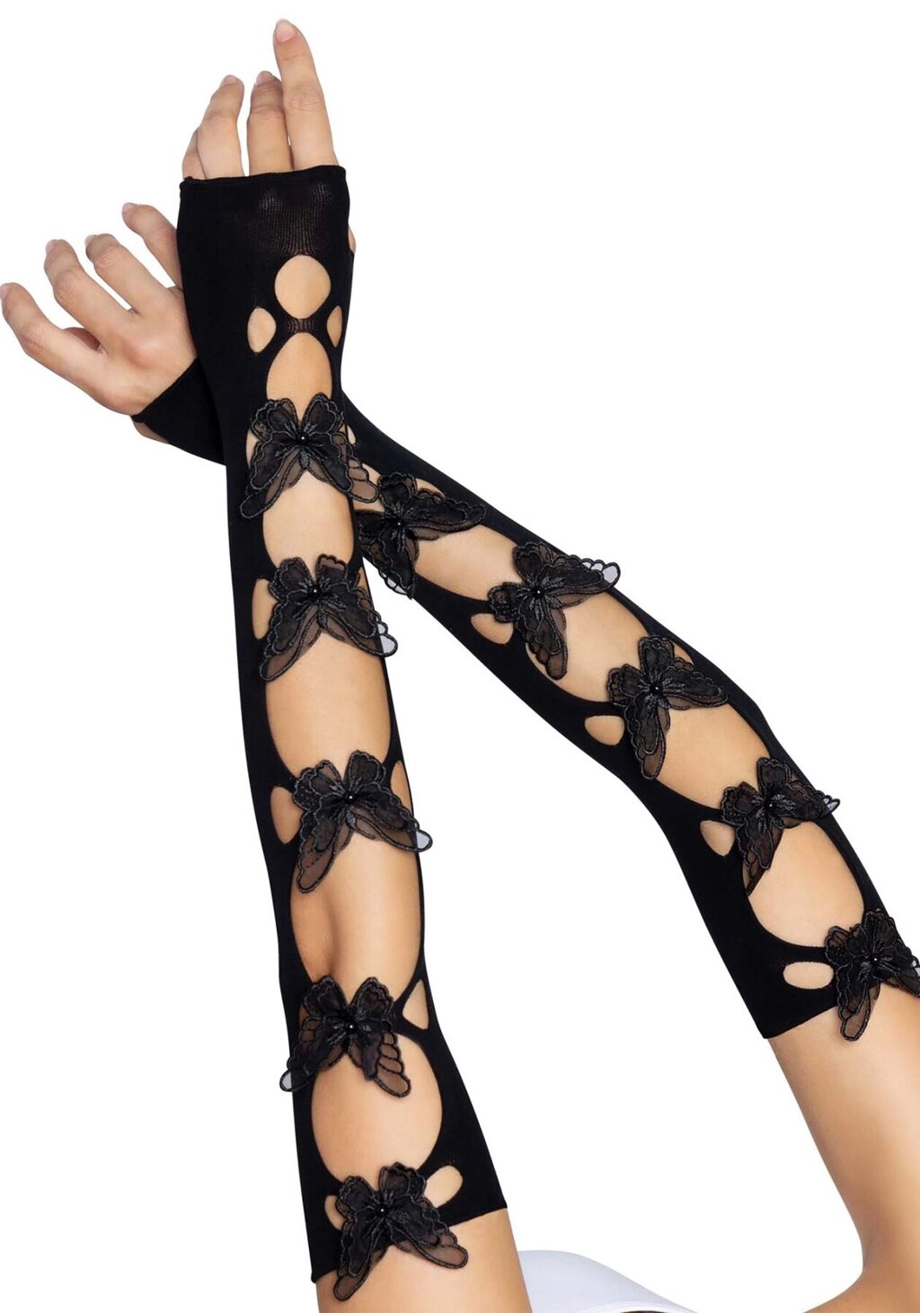 Мітенки Leg Avenue Butterfly applique arm warmers Black, метелики від компанії Elektromax - фото 1