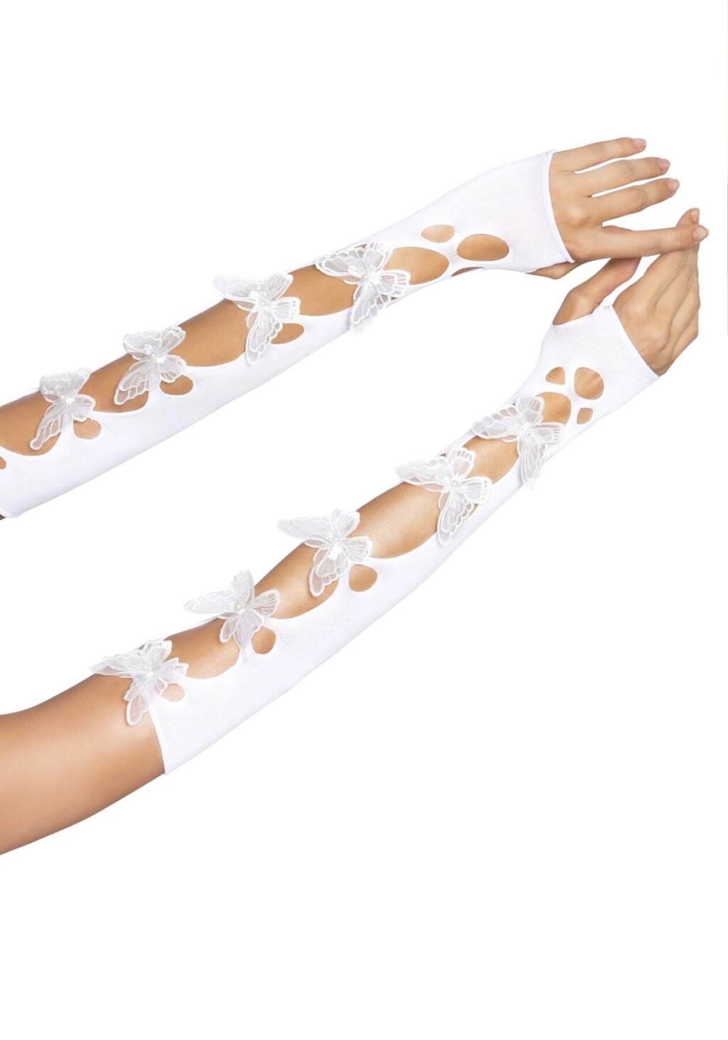 Мітенки Leg Avenue Butterfly applique arm warmers White, метелики від компанії Elektromax - фото 1