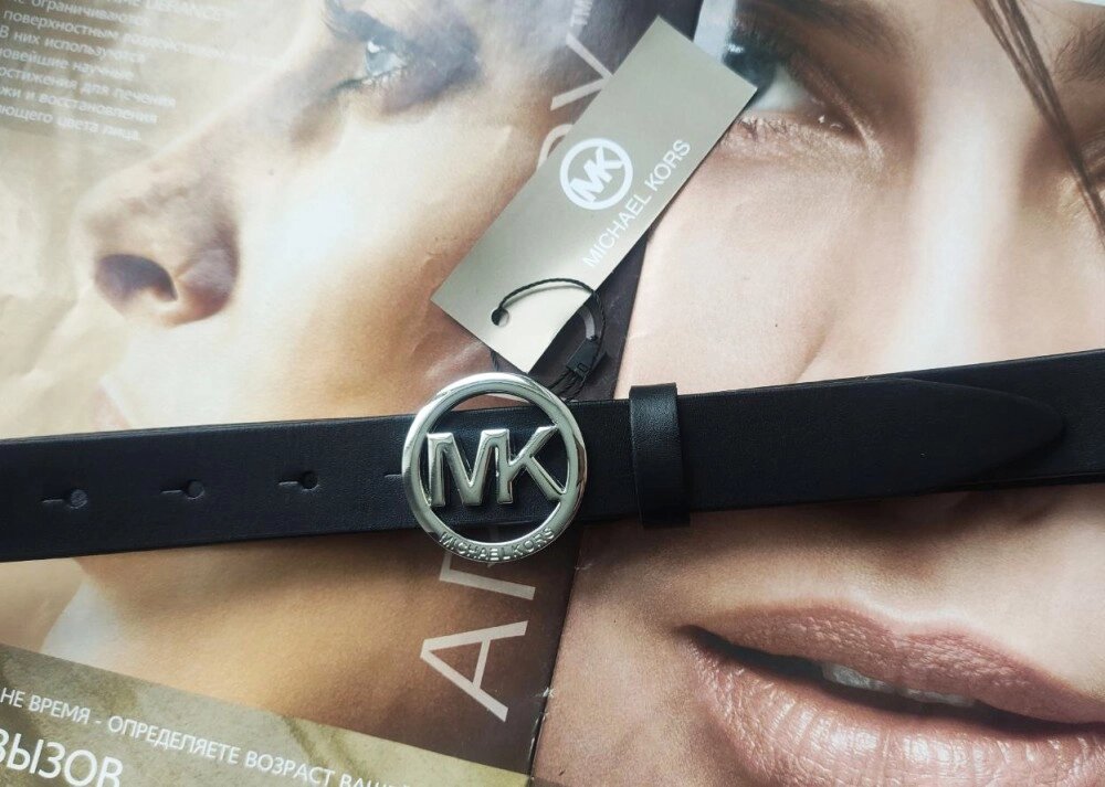 Модний чорний шкіряний ремінь Michael Kors пряжка срібло від компанії Elektromax - фото 1