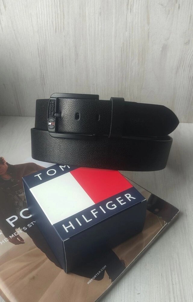 Модний шкіряний ремінь для джинсів Tommy Hilfiger чорний від компанії Elektromax - фото 1