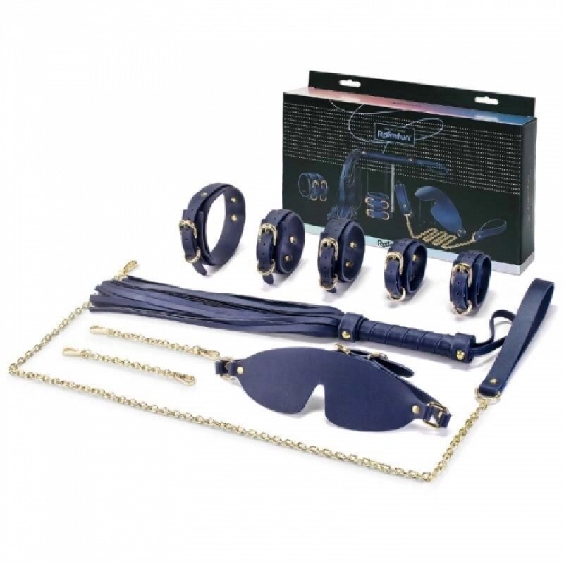 Набір БДСМ з екокожі, 6 предметів темно-синій Roomfun Bondage Set від компанії Elektromax - фото 1