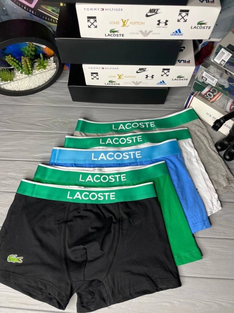 Набір чоловічих трусів Lacoste Light Чорний, Сірий, Білий, Блакитний, Зелений від компанії Elektromax - фото 1