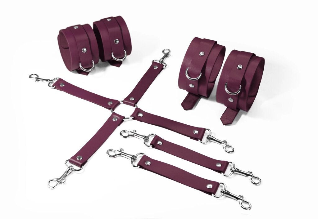 Набір для БДСМ 3 в 1 Feral Feelings BDSM Kit 3 Burgundy, burgundy, наручники, поножі, хрестовина від компанії Elektromax - фото 1