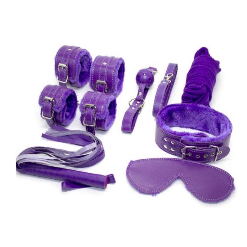 Набір для бдсм ігор з 7-ми предметів з хутром фіолетовий Shades of Love від компанії Elektromax - фото 1