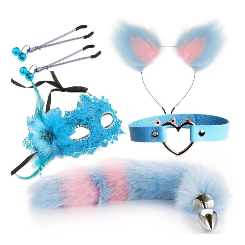 Набір для сексуальних ігор Sexy Cat Ears Fox Tail Cosplay Sex Party Accessories Blue від компанії Elektromax - фото 1