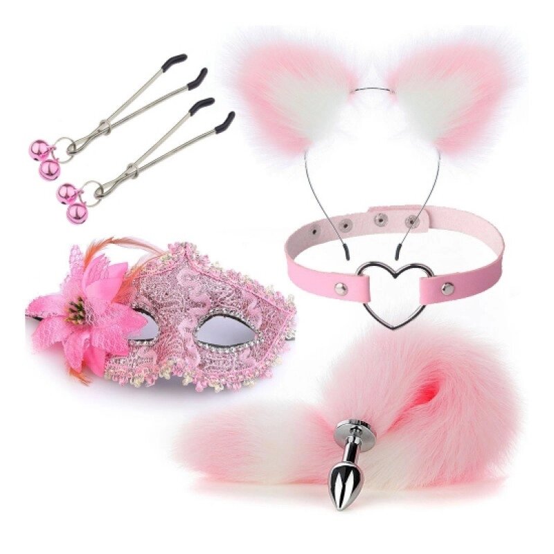 Набір для сексуальних ігор Sexy Cat Ears Fox Tail Cosplay Sex Party Accessories Pink від компанії Elektromax - фото 1