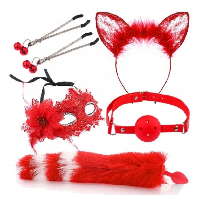 Набір для сексуальних ігор Sexy Cat Ears Fox Tail Cosplay Sex Party Accessories Red від компанії Elektromax - фото 1