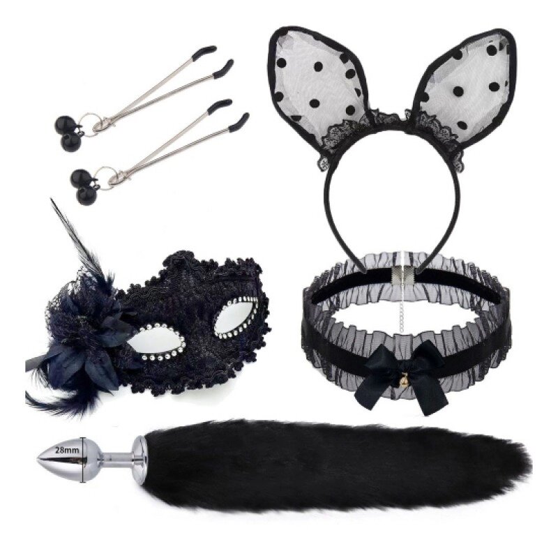 Набір для уальних ігор Sexy Cat Ears Fox Tail Cosplay Sex Party Accessories Black від компанії Elektromax - фото 1