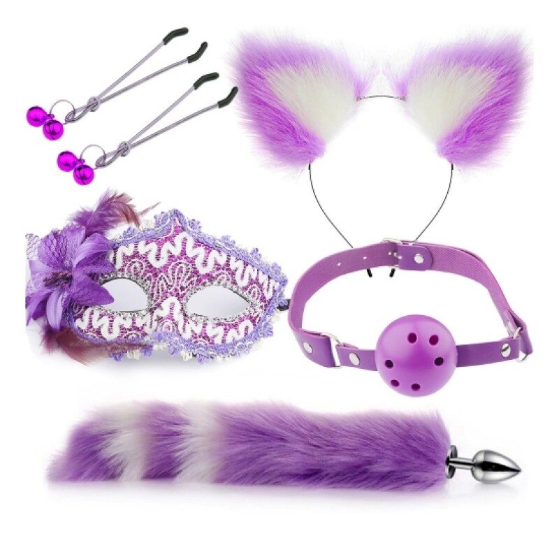 Набір для уальних ігор Sexy Cat Ears Fox Tail Cosplay Sex Party Accessories Purple від компанії Elektromax - фото 1