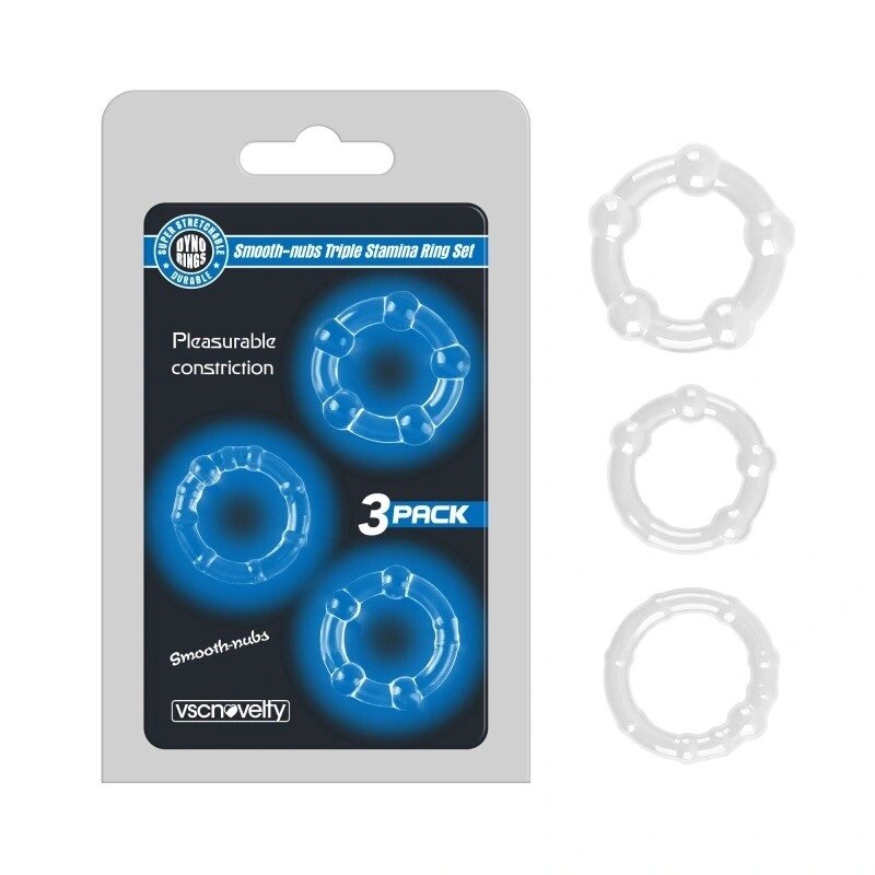 Набір ерекційних кілець Smooth-nubs Triple Stamina Ring Set Clear від компанії Elektromax - фото 1