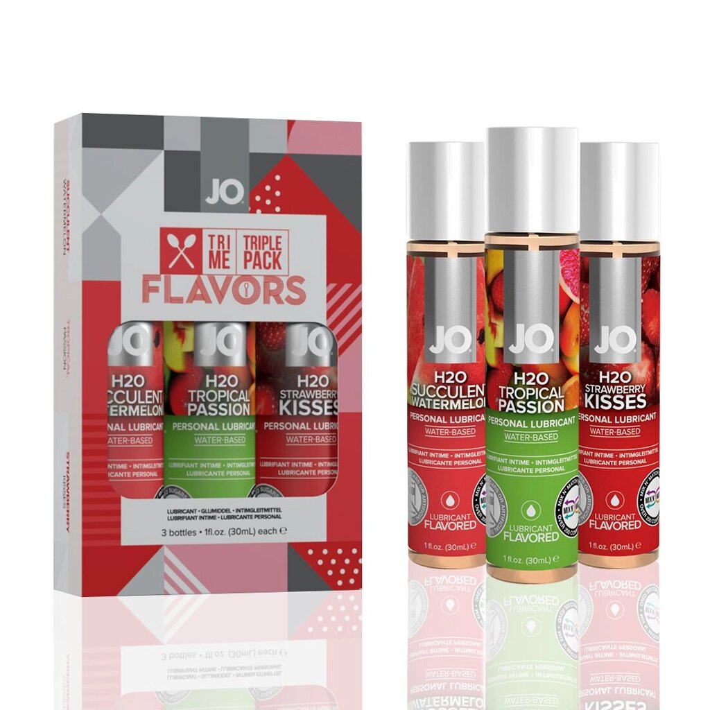 Набір JO Tri-Me Triple Pack — Flavors (330 мл) три різні смаки оральних змазок від компанії Elektromax - фото 1