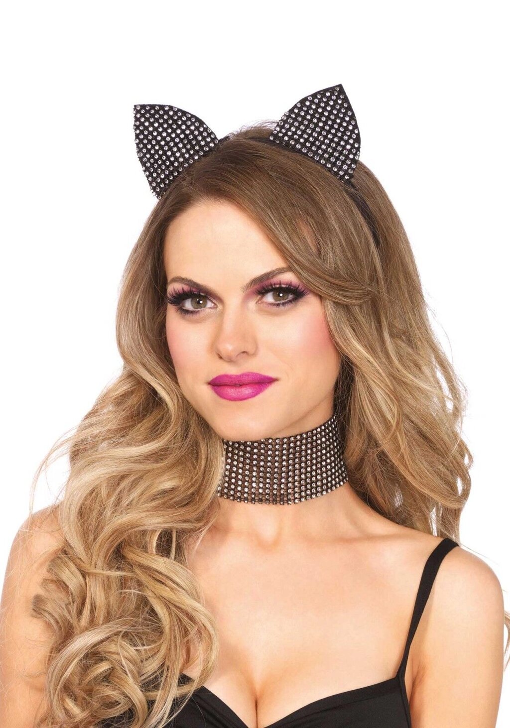 Набір кішечки зі стразами Leg Avenue Cat ear headband & choker set, широкий чокер та вушка від компанії Elektromax - фото 1