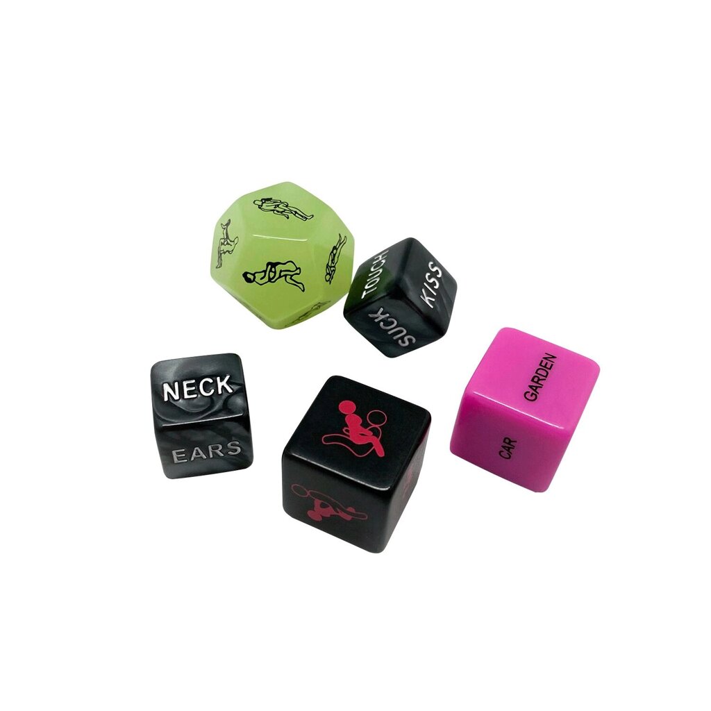 Набір кубиків Wooomy Ooo 5 Dice Set (EN): місця та пози для сексу, інтимні дії та частини тіла від компанії Elektromax - фото 1