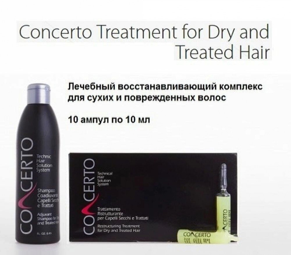 Набір Лікувальний комплекс для сухого волосся і шкіри голови Concerto Adjuvant Shampoo for Dry and Treated Hair від компанії Elektromax - фото 1