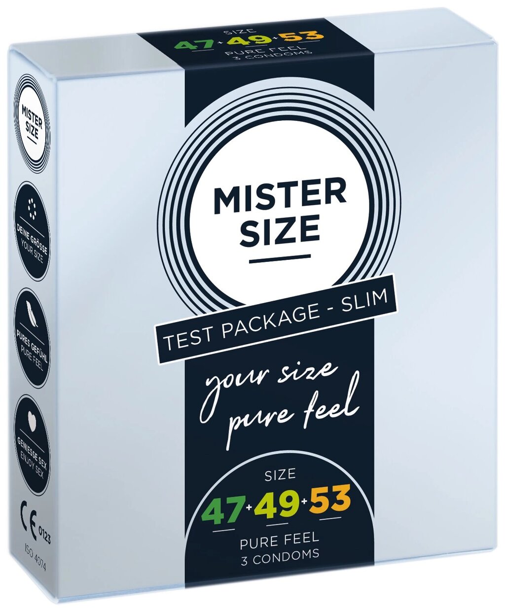 Набір презервативів Mister Size - pure feel - 47–49–53 (3 condoms), 3 розміри, товщина 0,05 мм від компанії Elektromax - фото 1