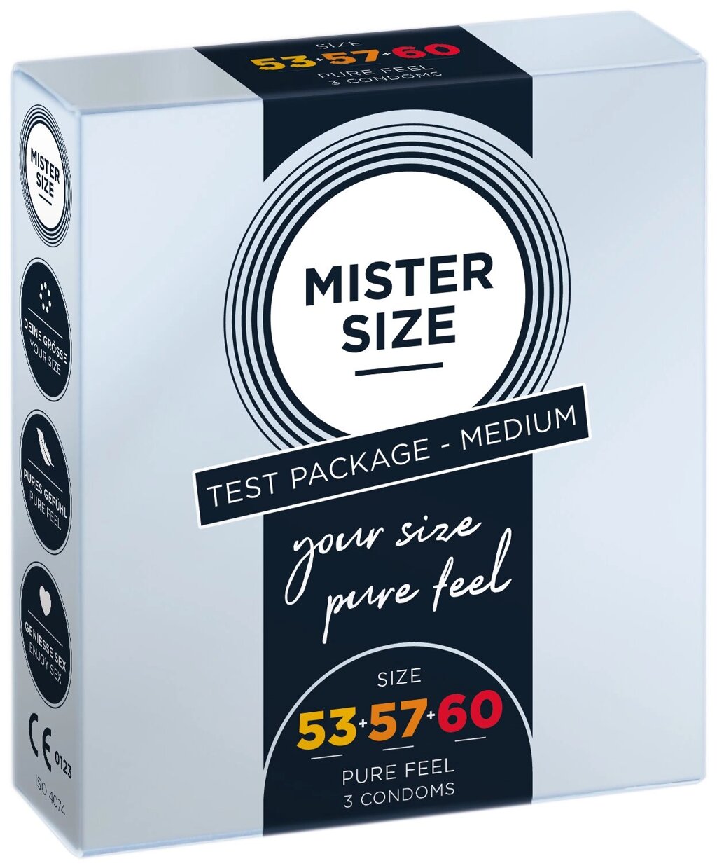 Набір презервативів Mister Size - pure feel - 53–57–60 (3 condoms), 3 розміри, товщина 0,05 мм від компанії Elektromax - фото 1