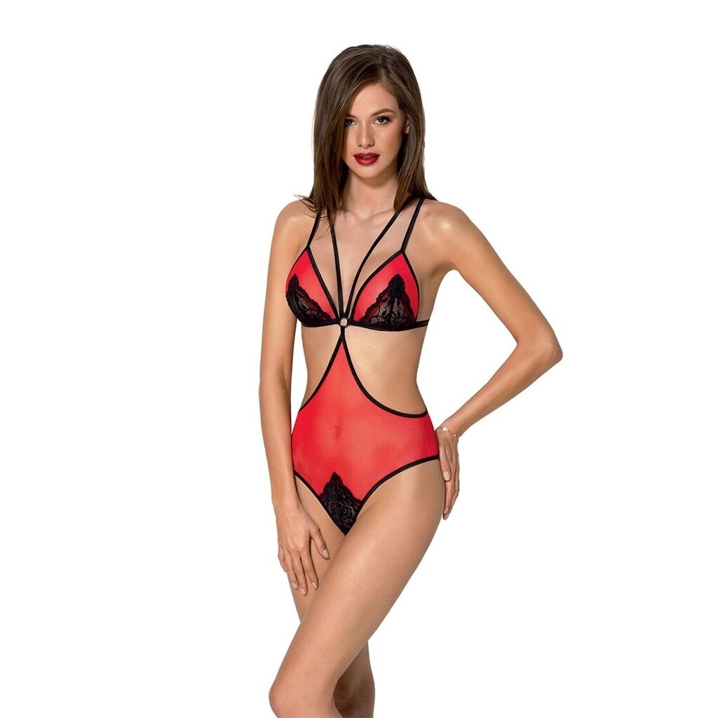 Напівпрозоре боді з мереживом Passion PEONIA BODY L/XL red від компанії Elektromax - фото 1