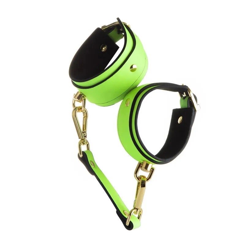 Наручники для ігор   ігор Glow in the Dark Leather Hands Cuffs Green від компанії Elektromax - фото 1