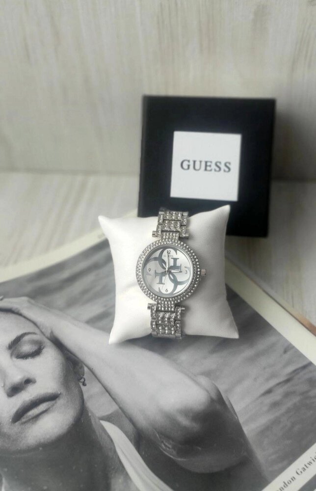 Наручний жіночий годинник Guess silver зі стразами від компанії Elektromax - фото 1