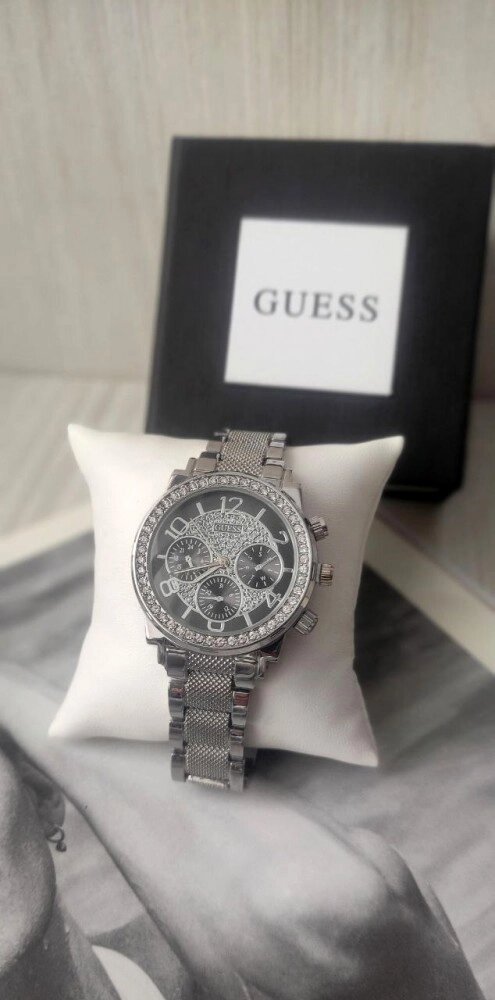 Наручний жіночий наручний годинник Guess silver&black страз від компанії Elektromax - фото 1