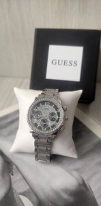 Наручний жіночий наручний годинник Guess silver&black страз