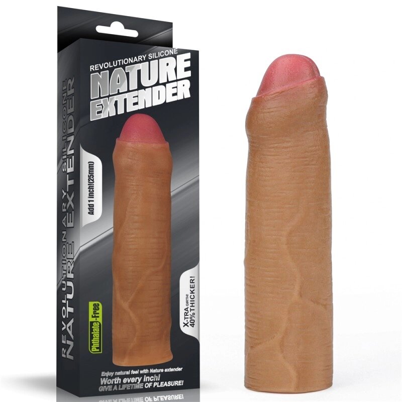 Насадка коричнева, що подовжує Revolutionary Silicone Nature Extender Uncircumcised від компанії Elektromax - фото 1