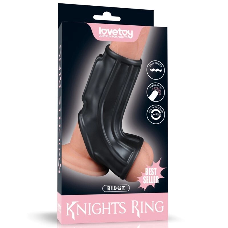 Насадка на пеніс Vibrating Ridge Knights Ring with Scrotum Sleeve Black від компанії Elektromax - фото 1