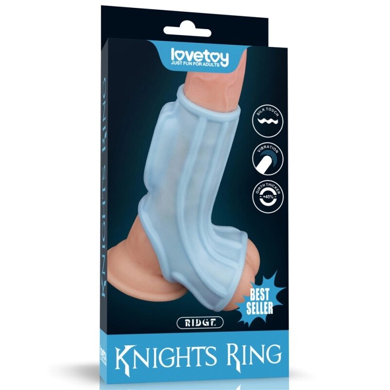 Насадка на пеніс Vibrating Ridge Knights Ring with Scrotum Sleeve Blue від компанії Elektromax - фото 1