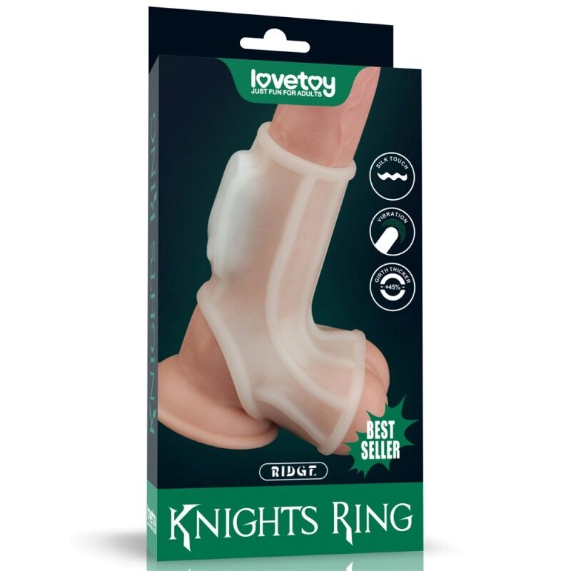 Насадка на пеніс Vibrating Ridge Knights Ring with Scrotum Sleeve від компанії Elektromax - фото 1