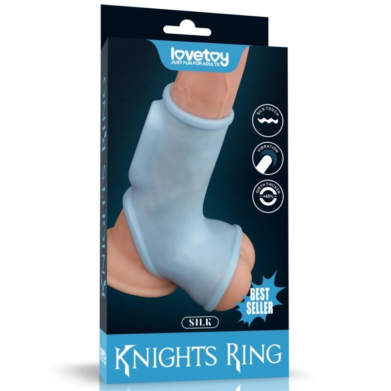 Насадка на пеніс Vibrating Silk Knights Ring with Scrotum Sleeve Blue від компанії Elektromax - фото 1