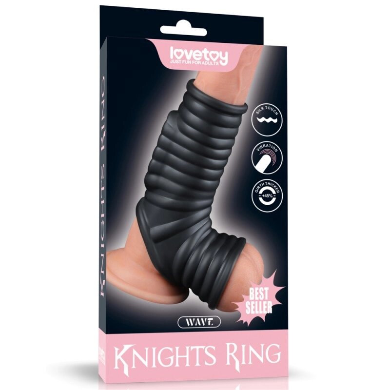 Насадка на пеніс Vibrating Wave Knights Ring with Scrotum Sleeve Black від компанії Elektromax - фото 1