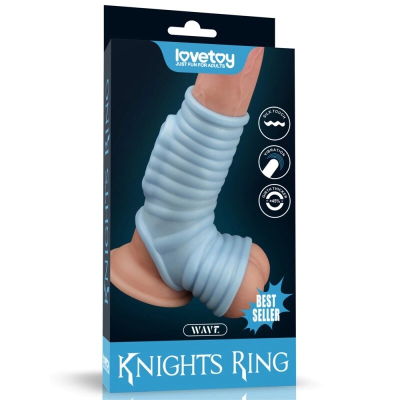 Насадка на пеніс Vibrating Wave Knights Ring with Scrotum Sleeve Blue від компанії Elektromax - фото 1