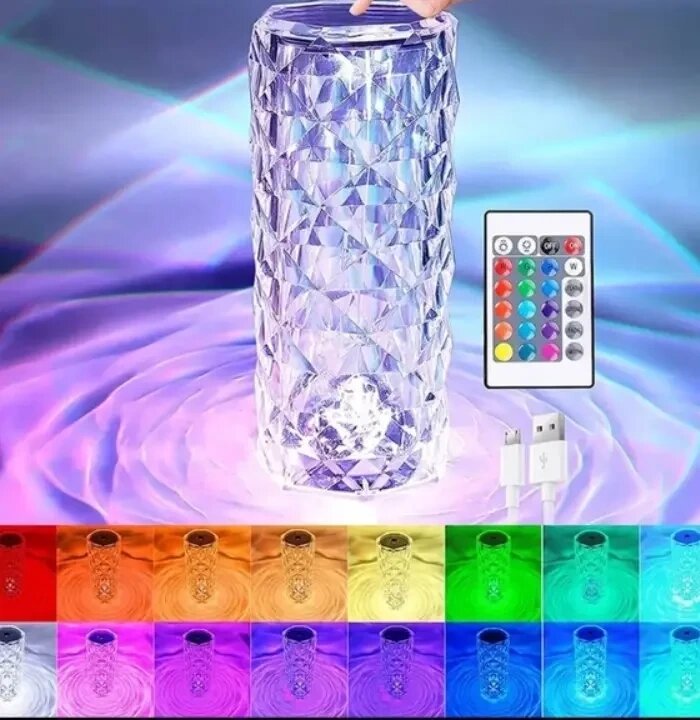 Настільна акумуляторна лампа з пультом 22 см нічник Троянда з пультом RGB Crystal Rose. від компанії Elektromax - фото 1