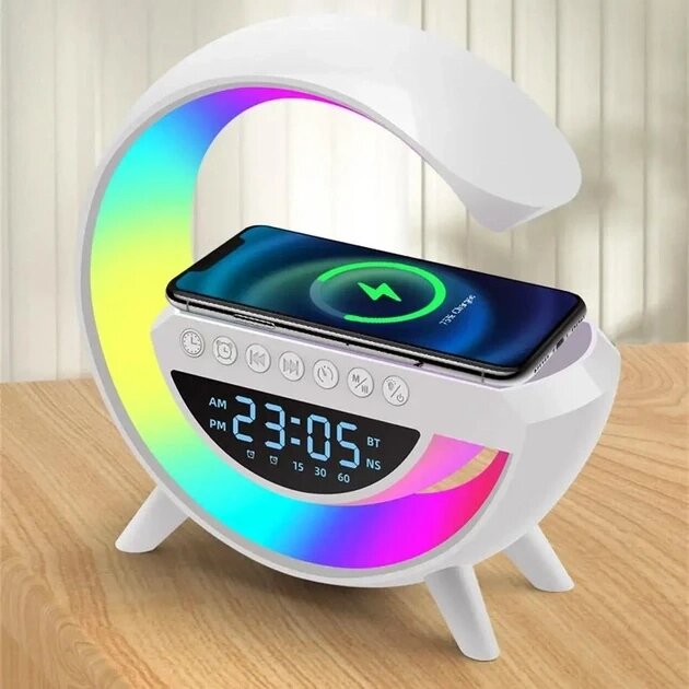 Настільна смарт-лампа, нічник BT-3401 RGB Rainbow Light-Wireless Happy Light з Bluetooth колонкою + бездрот від компанії Elektromax - фото 1