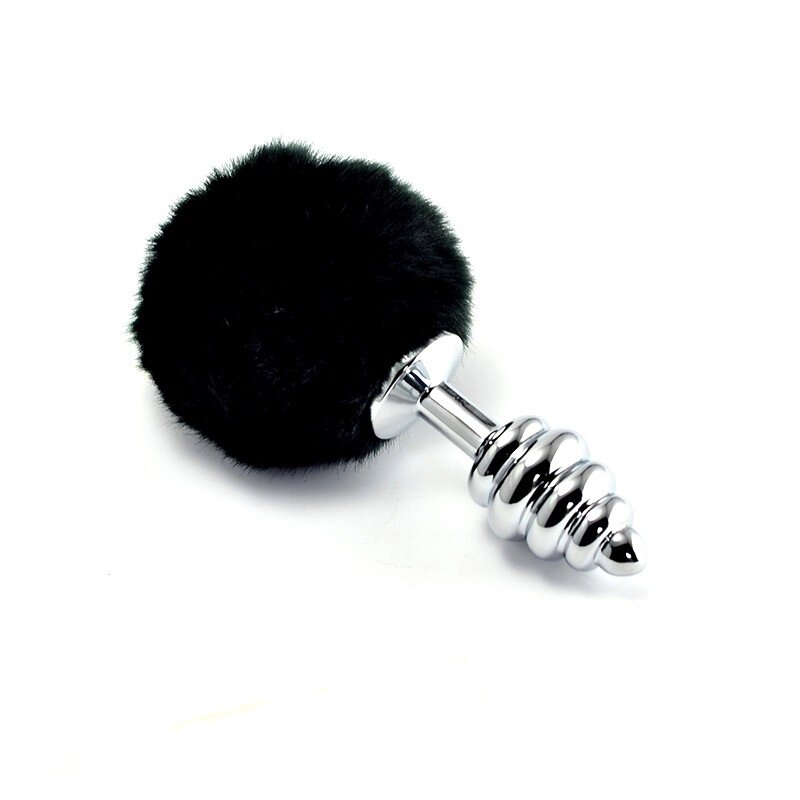 Особиста   пробка спіральна з помпоном Spiral Pompon Metal Plug Silver Black від компанії Elektromax - фото 1