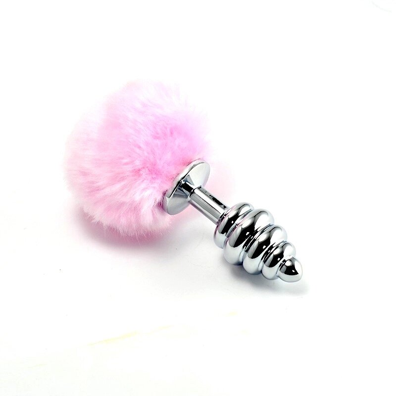 Особиста   пробка спіральна з помпоном Spiral Pompon Metal Plug Silver Pink від компанії Elektromax - фото 1