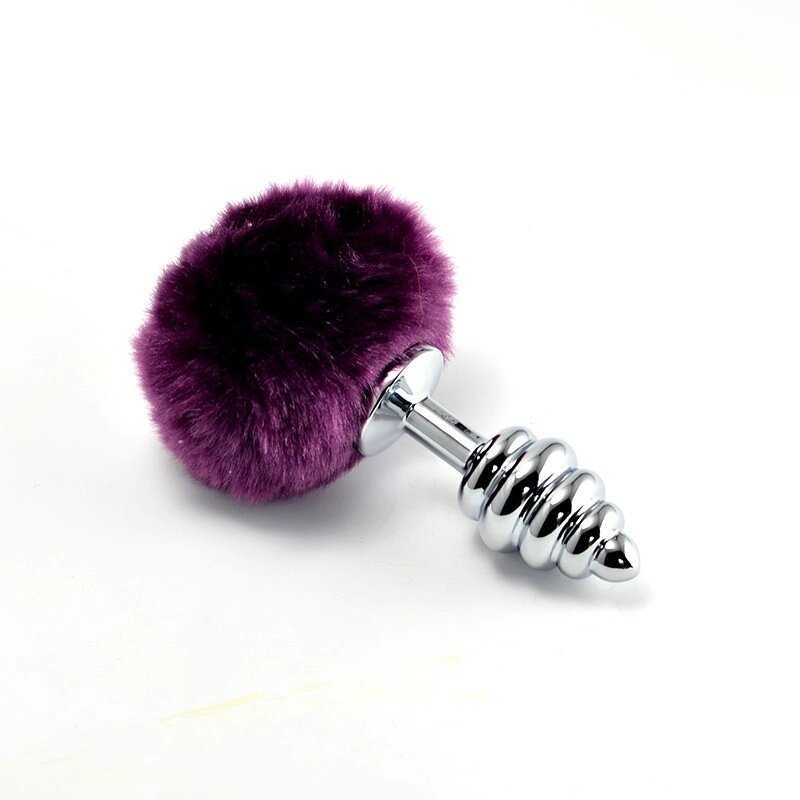 Особиста   пробка спіральна з помпоном Spiral Pompon Metal Plug Silver Purple від компанії Elektromax - фото 1