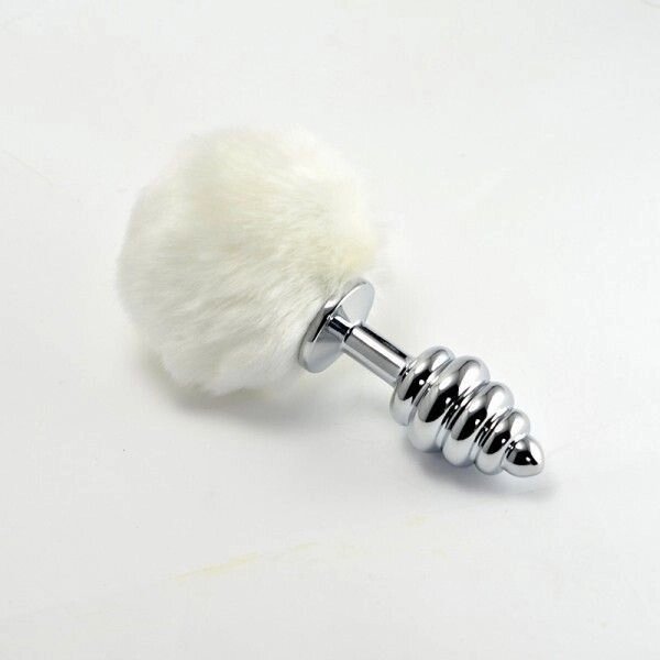 Особиста   пробка спіральна з помпоном Spiral Pompon Metal Plug Silver White від компанії Elektromax - фото 1