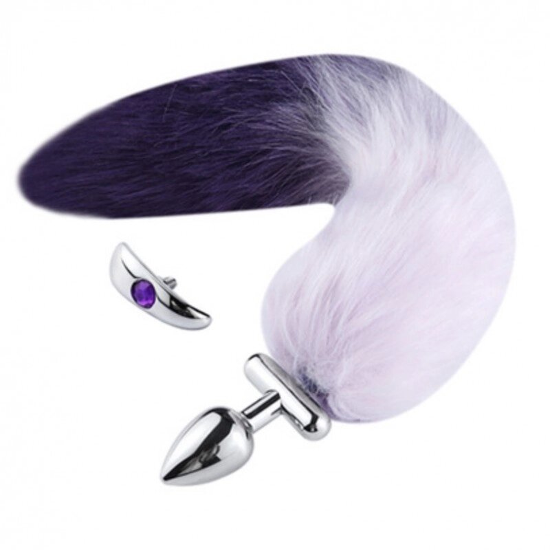 Особиста   пробка з пишним хвостом Deformable Fox Tail Metal Anal Plug Purple від компанії Elektromax - фото 1