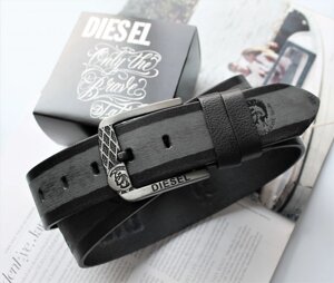 Чоловічий шкіряний ремінь для джинсів Diesel black&grey