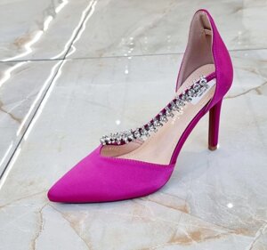 Жіночі босоніжки туфлі на шпильці кольору фуксія атлас Італія 36-40 розмір