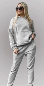 Спортивний костюм батал oversize утеплений сірий тринитка на флісі