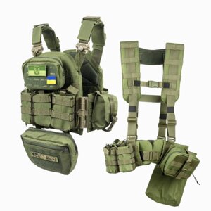 Плитоноска швидкого скидання з боковими карманами Cordura 1000D з IRR+ РПС та 12 підсумків олива в Києві от компании Elektromax