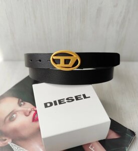 Шкіряний ремінь Diesel black 2.7 см пряжка матове золото в Києві от компании Elektromax