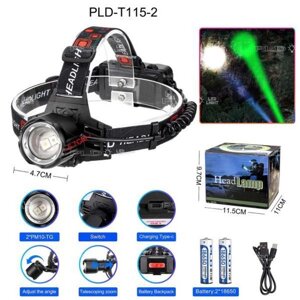Ліхтар налобний PLD-T115-2PM10-TG (white+green), Потужний ліхтарик світлодіодний на голову, для бігу в Києві від компанії Elektromax