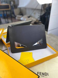 Клатч Fendi чорний плоский шкіряний з металевими очима л075 в Києві от компании Elektromax