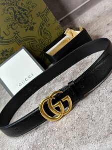 Ремінь чорний Gucci із золотистою пряжкою mb008 в Києві от компании Elektromax