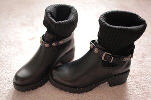 Жіночі черевики чорні шкіра з в'язаним верхом у вигляді шкарпетки 37 40