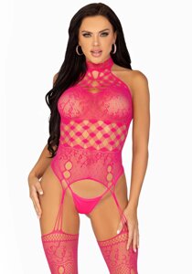 Мереживний бодістокінг з відкритим доступом Leg Avenue High neck lace bodystocking One size Raspberr в Києві от компании Elektromax