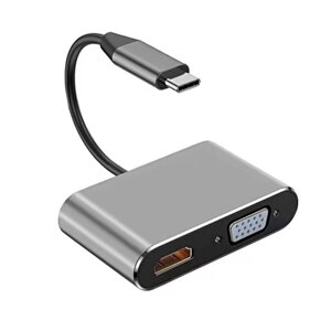 Концентратор Type-C 4 в 1, адаптер type-c 3.0 до 4K HDMI HDTV, VGA USB 3.0 PD, розгалужувач швидкої зарядки в Києві от компании Elektromax